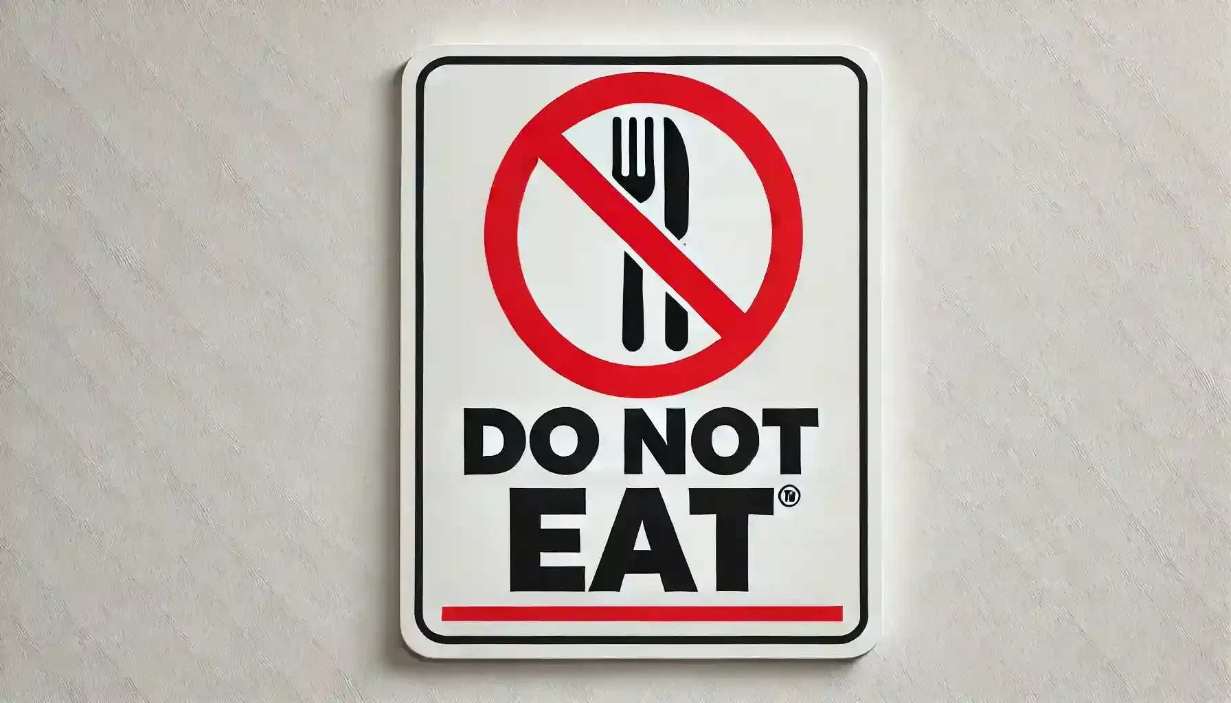 Sign with a crossed-out fork and spoon symbol, reading "Do Not Eat" in bold letters.
